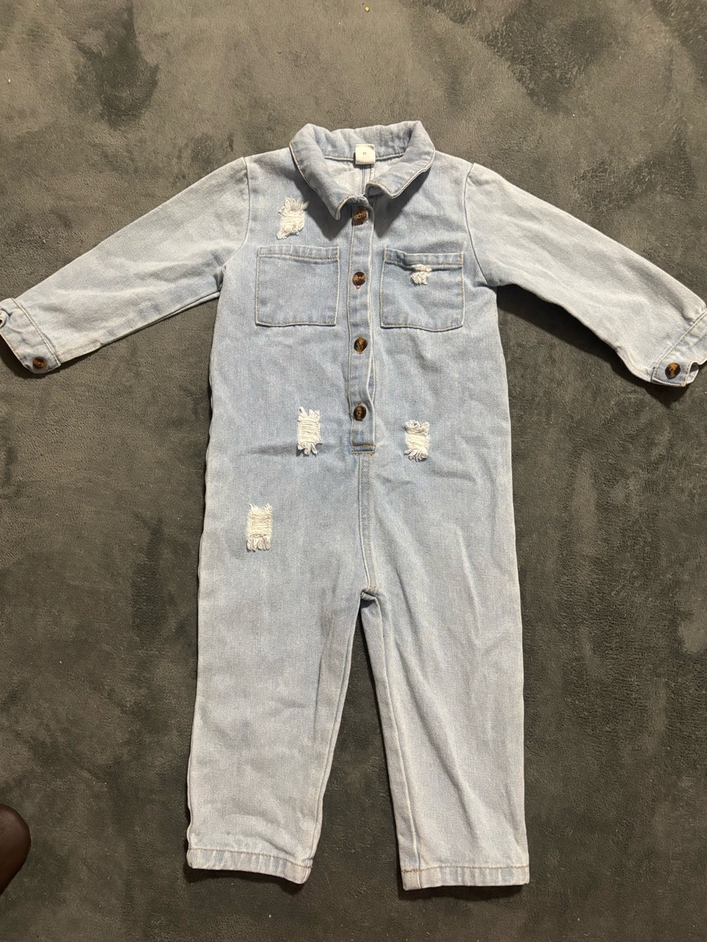 SHEIN Light Blue Distressed Denim Kids Jumpsuit